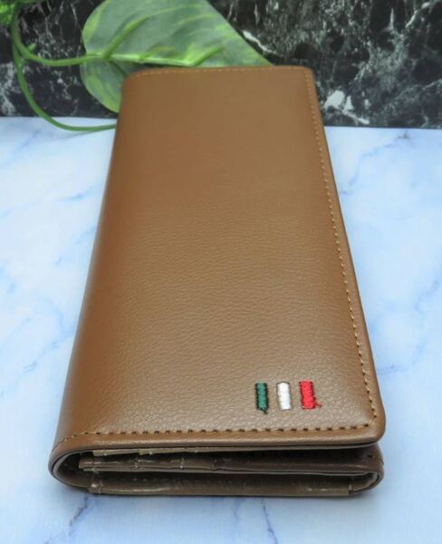 牛革トリコロール長財布、シンプルロングWallet束入れ、新品、当日発送(薄いブラウン)