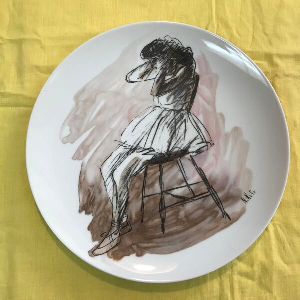 鬼頭鍋三郎 椅子に座るバレリーナ 27cm ノリタケ製絵皿 良品