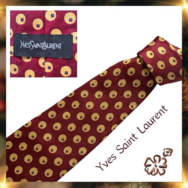 Yves Saint Laurent ハイブランド ボルドードット柄 ネクタイ シルク100% 美品