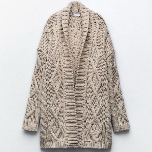 ZARA CABLE KNIT CARDIGANザラ ケーブルニット カーディガン オープンコート Sサイズ ベージュカラー