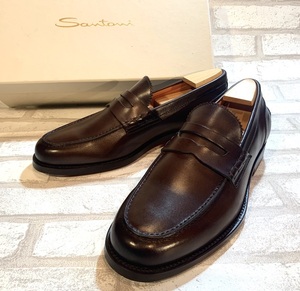 Santoni サントーニ◆25.5cm 7◆ITALY製◆コインローファー 革靴 レザー 本革 ビジネスシューズ カジュアルシューズ ドレスシューズ メンズ