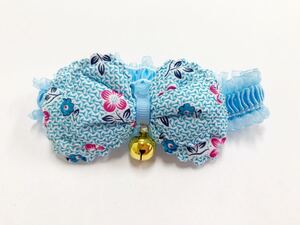 ペット用品、猫シュシュ、犬首輪、鈴付き、ブルー色