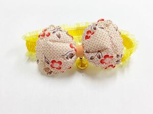 ペット用品、猫シュシュ、犬首輪、鈴付き、イエロー色