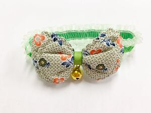 ペット用品、猫シュシュ、犬首輪、鈴付き、グリーン色