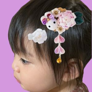 つまみ細工 七五三 髪飾り うさぎ 花 紫 白 シフォンラベンダー