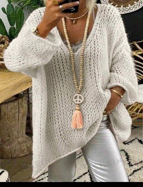 SHEIN LUNE 無地ドロップショルダーセーター、長袖トップス ホワイト