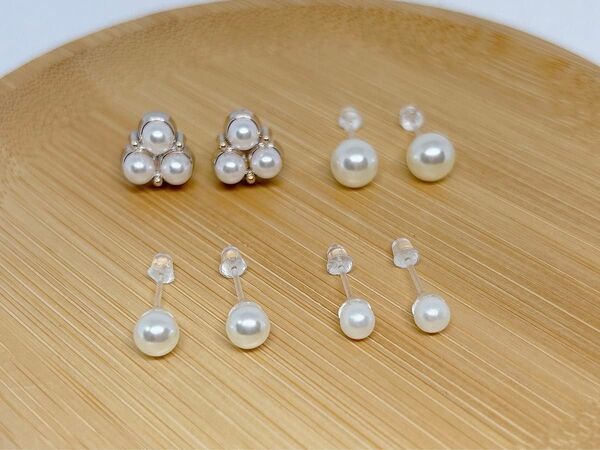 【528】パール系樹脂ピアス4ペア アレルギー対応 ポストピアス シンプルデザイン 一粒パール 大ぶり華やか オケージョン 入学式