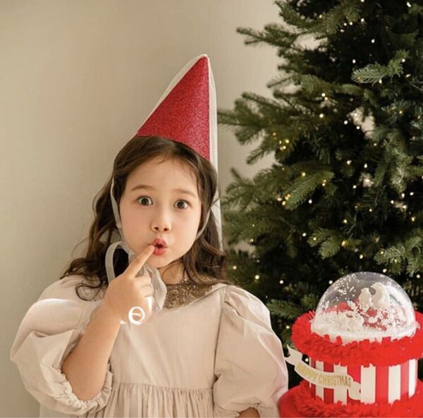 【レッド】 パーティーハット キラキラ チュール 組み立て式 誕生日 クリスマス フェアリーハットチュール 三角帽子 850
