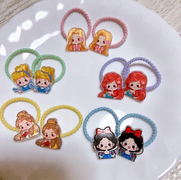 新品 キッズヘアゴム 5点セット 10本 可愛い ディズニープリンセス 白雪姫 アリエル ベル シンデレラ