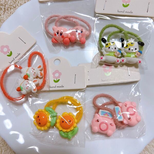 新品 キッズヘアゴム 10本セット 可愛い ひまわり うさぎ カメラ 星のカービィ