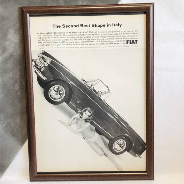 『 フィアット 』ビンテージ 広告 60年代 フレーム 付 ポスター 当時物 額付 LIFE 雑誌 アンティーク FIAT