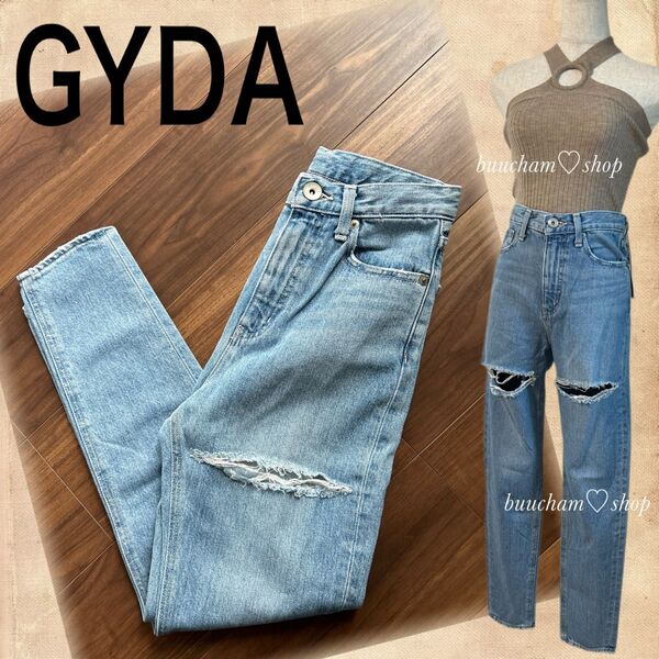 GYDAThigh highダメージペグトップデニムパンツ