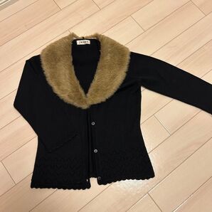 IMAGEファー付き カーディガン ファー取り外し可 2way ブラック L