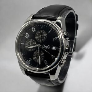 DOLCE&GABBANA サンドパイパー クロノグラフ デイト レザーベルト 黒文字盤 3針 TIME タイム ステンレス