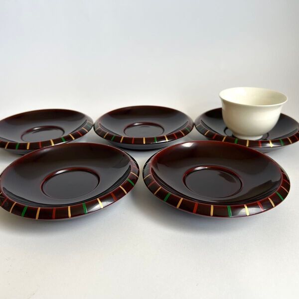 【希少、未使用】上質 漆器 木製 漆塗り 茶托 5枚