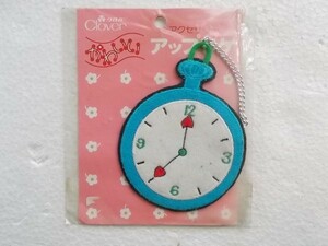 Art hand Auction 80er Jahre Showa Retro Kleeblatt Taschenuhr Alice Patch/Patch Niedlicher Charakter Pop Fancy Handicraft 274, Nähen, Stickerei, Patch, Dekorationsmaterial, Patch