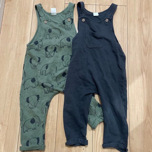 H&M●サロペット二枚セット 86 80〜90サイズ カーキ ブラウン