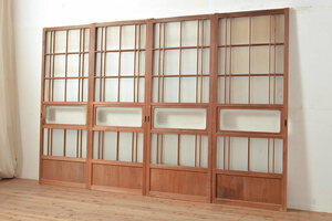 R-049483　アンティーク建具　昭和期　レトロなデザインが魅力的なガラス戸4枚セット(引き戸、建具)(R-049483)