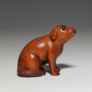 根付 犬 柘植 木彫品 木製 彫刻品 現品お渡し 0707-5-21