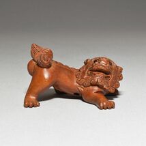 根付 獅子 狛犬 柘植 木彫品 木製 彫刻品 現品お渡し 0707-5-30_画像1