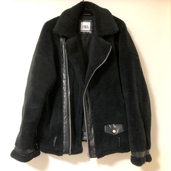 ZARA メンズ ボア ライダース ジャケット Mサイズ ブラック