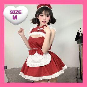 【未使用】 レディース コスプレ 衣装 メイド服 セクシー サンタ 赤 Mサイズ