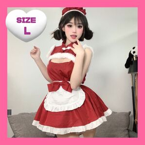 【未使用】 レディース コスプレ 衣装 メイド服 セクシー サンタ 赤 Lサイズ