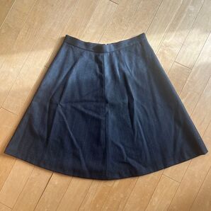 ウール Aラインスカート 紺 グレー