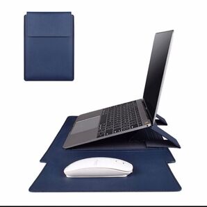 Apple多機能レザースリーブ ノートブックMacBookライナーバッグ ブルー