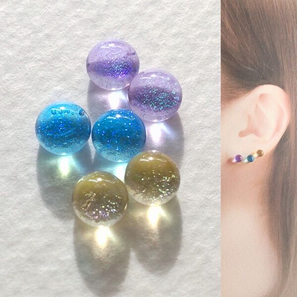 【21G/18G/16G】サージカルステンレスピアス 3ペア ミニピアス ガラスナギット No.587