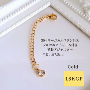 チャーム付き 18KGP ネックレス 延長 アジャスター 304 サージカルステンレス ゴールド