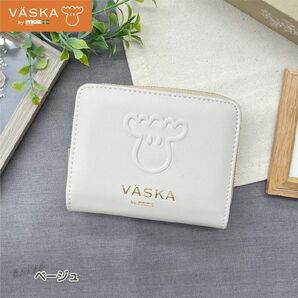 ★新品★ VASKA by moz エンボスフェイス 二つ折り財布 ベージュ