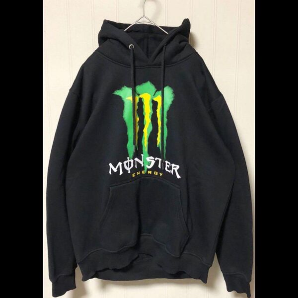 monster energy モンスターエナジー センターロゴ プルオーバー パーカー ブラック グリーン黒 緑 XL 裏起毛