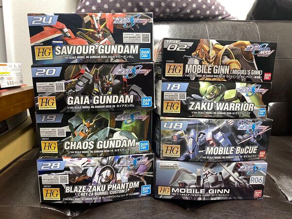 モビルジン(ミゲル・アイマン専用機)、モビルバクゥ、セイバーガンダム、ガイアガンダム、カオスガンダム、等合計8体セット