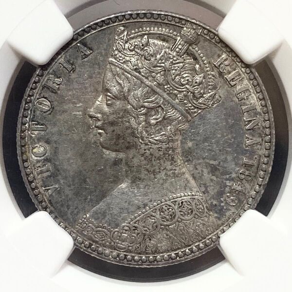 【高鑑定】1849年 イギリス ゴッドレス フローリン NGC ヴィクトリア女王 銀貨 AU55 ウィリアム ワイオン