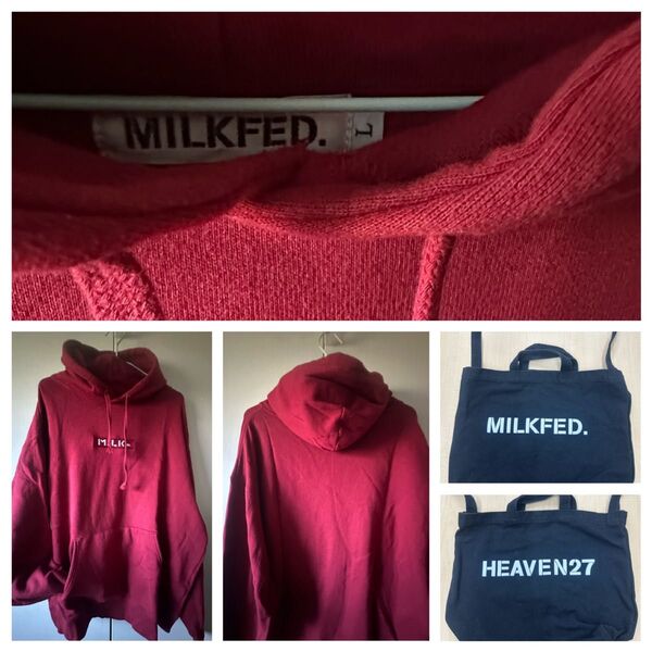 MILKFED. M.L.K. 赤 フード付きパーカー Lサイズ バッグ付