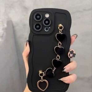 iPhone用 保護ケース カバー ハンドストラップ付き 黒