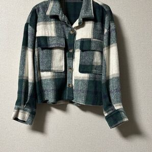 ノンヘッジ non-hedge 起毛チェックショートシャツジャケット(グリーン)