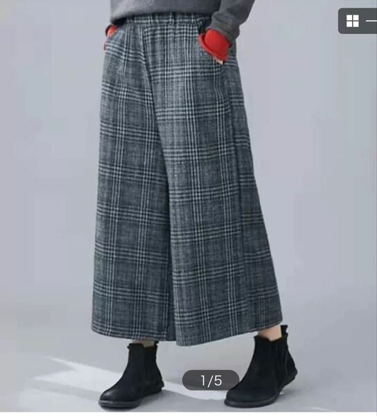 新品 ガウチョパンツ レディース チェック柄 ワイドパンツフリーサイズコットン