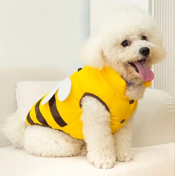 【新品・未使用】犬 猫 ペット 犬服 ハチさん ダウン M ドッグウェア 小型犬 秋冬 ハチ