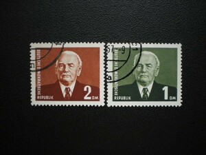 ドイツ（ＤＤＲ）発行 ドイツ民主共和国初代大統領 ヴィルヘルム・ピーク切手 ２種完 ＮＨ 消印あり