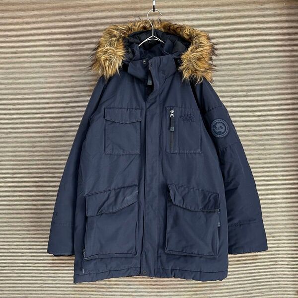ノースフェイス マクマード中綿ジャケット モッズコートネイビー 紺色 VX 刺繍 ワンポイントロゴ フェイクファー 古着 P6