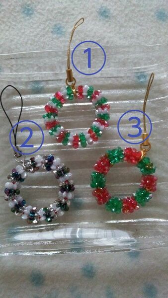 プチギフト☆ビーズのクリスマスリース 3点お得セット *ハンドメイド*