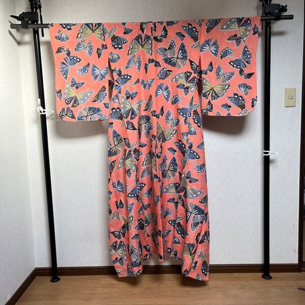 アンティーク着物 単 しつけ糸付き着物