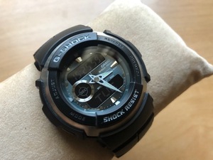 使用感ない美品 CASIO カシオ G-SHOCK G-300 3750 アナデジ グレー系ダイアル×ブラック 純正ラバーベルト クオーツ メンズ 腕時計