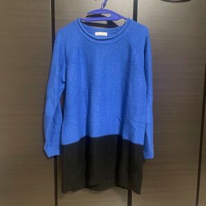 INDEX 青と黒のバイカラー ニット 丈長め チュニック