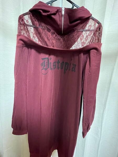 【値下げ!】Jamieエーエヌケー ストリートカットワンピース レース ワインレッド ロンT ロングTシャツ