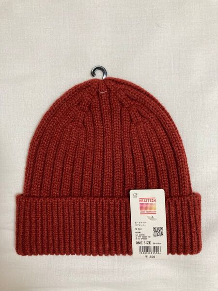 ユニクロヒートテック リブビーニー ニット帽 ワンサイズ メンズ ユニセックス RED 未使用品