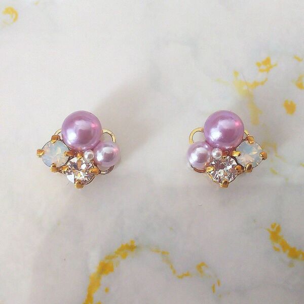 パールビジュー ブルー×ホワイトオパール ピアス イヤリング