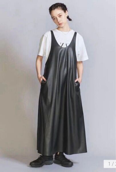 美品 BEAUTY&YOUTH UNITED ARROWS ユナイテッドアローズ フェイクレザー レイヤード ワンピース